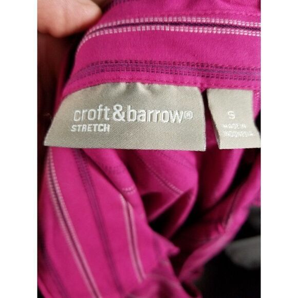 Croft & Barrow Women's size Small, wrap front, Fuscia with Black Stripes, NWT - Picture 7 of 9